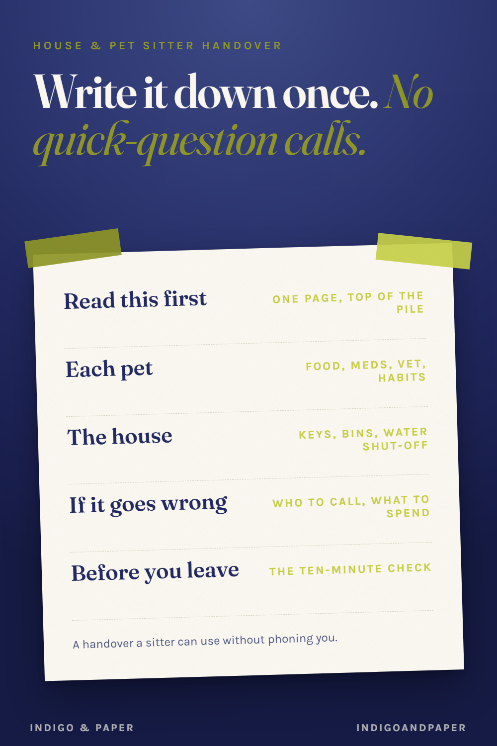 House and Pet Sitter Instructions: What to Write Down So Nobody Has to Call